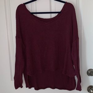 Maroon ribbed long sleeve tee